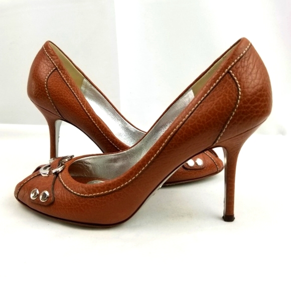 Dolce Gabbana Camel Peep Toe Stiletto Heels Pumps - Picture 9 of 10